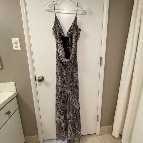 ZARA Sleeveless Cowl Neck Snakeskin Print Slip Maxi Dress Multicolor Small - Picture 6 of 15